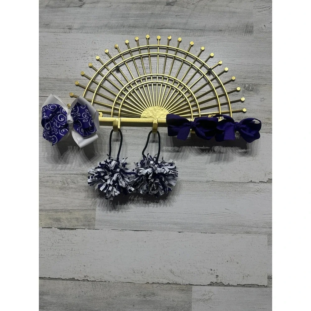 Hair Accessory Bundle 5 Pieces Kids OS Purple White Cheer Bow Pom Poms